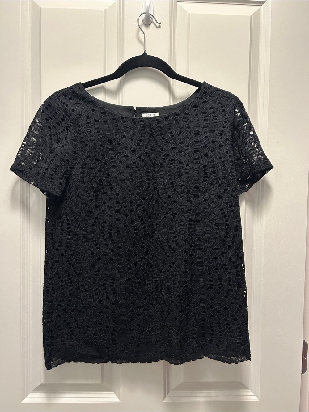 J. Crew Black Lace Overlay Short Sleeve Top